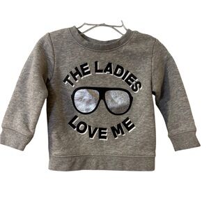 Joe Boxer Gray Sweatshirt with “The ladies Love Me” Sunglasses Graphic 12 Month